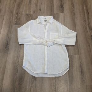 J. Crew Mens Lg 100% Linen Long Sleeve Button Down Shirt Ivory White Slim Fit